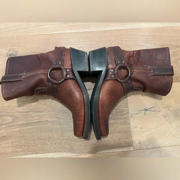 Frye Harness Western Square Toe Brown boho Cowgirl Festival Biker boots sz 5.5 - Picture 6 of 12
